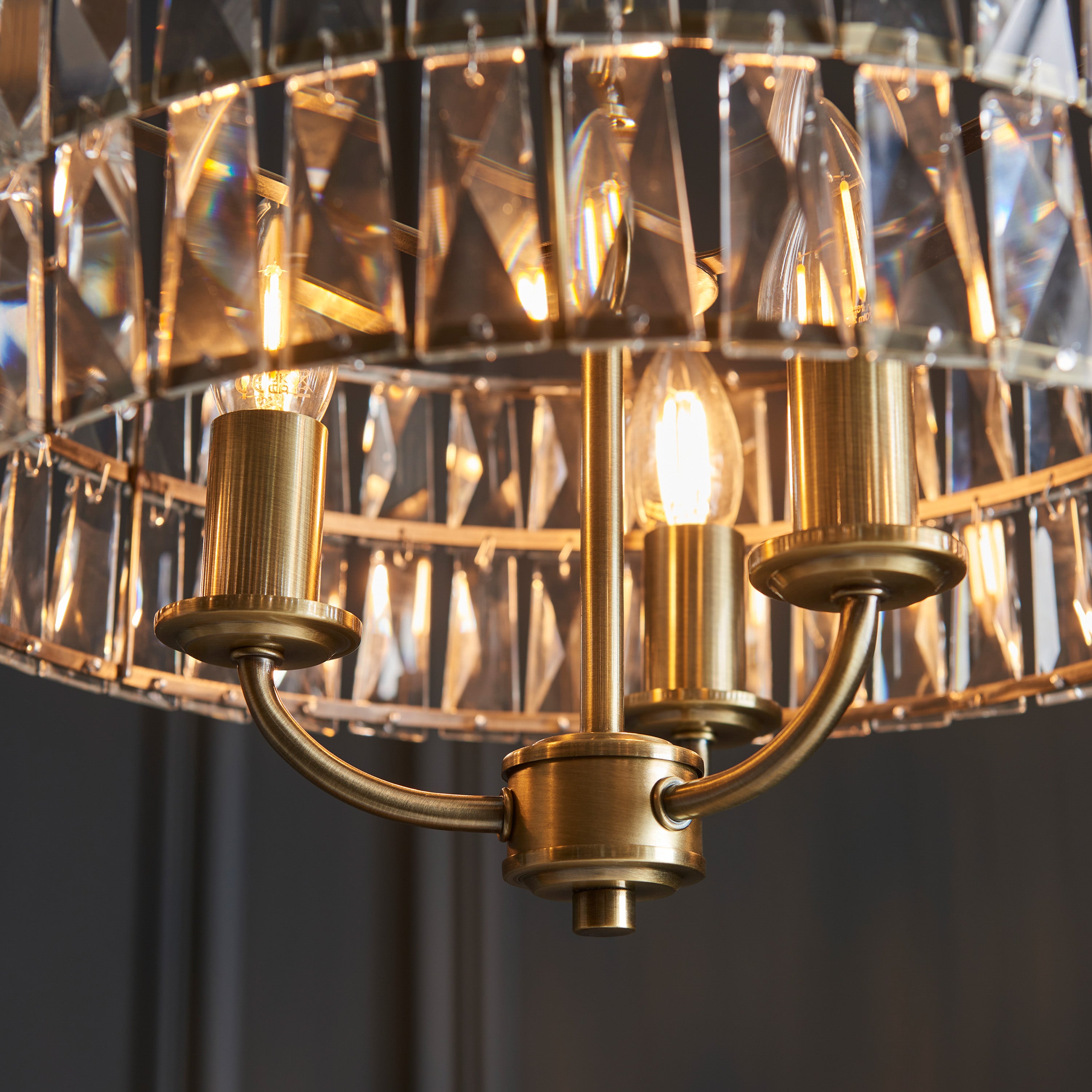 Albion Antique Brass & Crystal Glass Pendant Light | Small